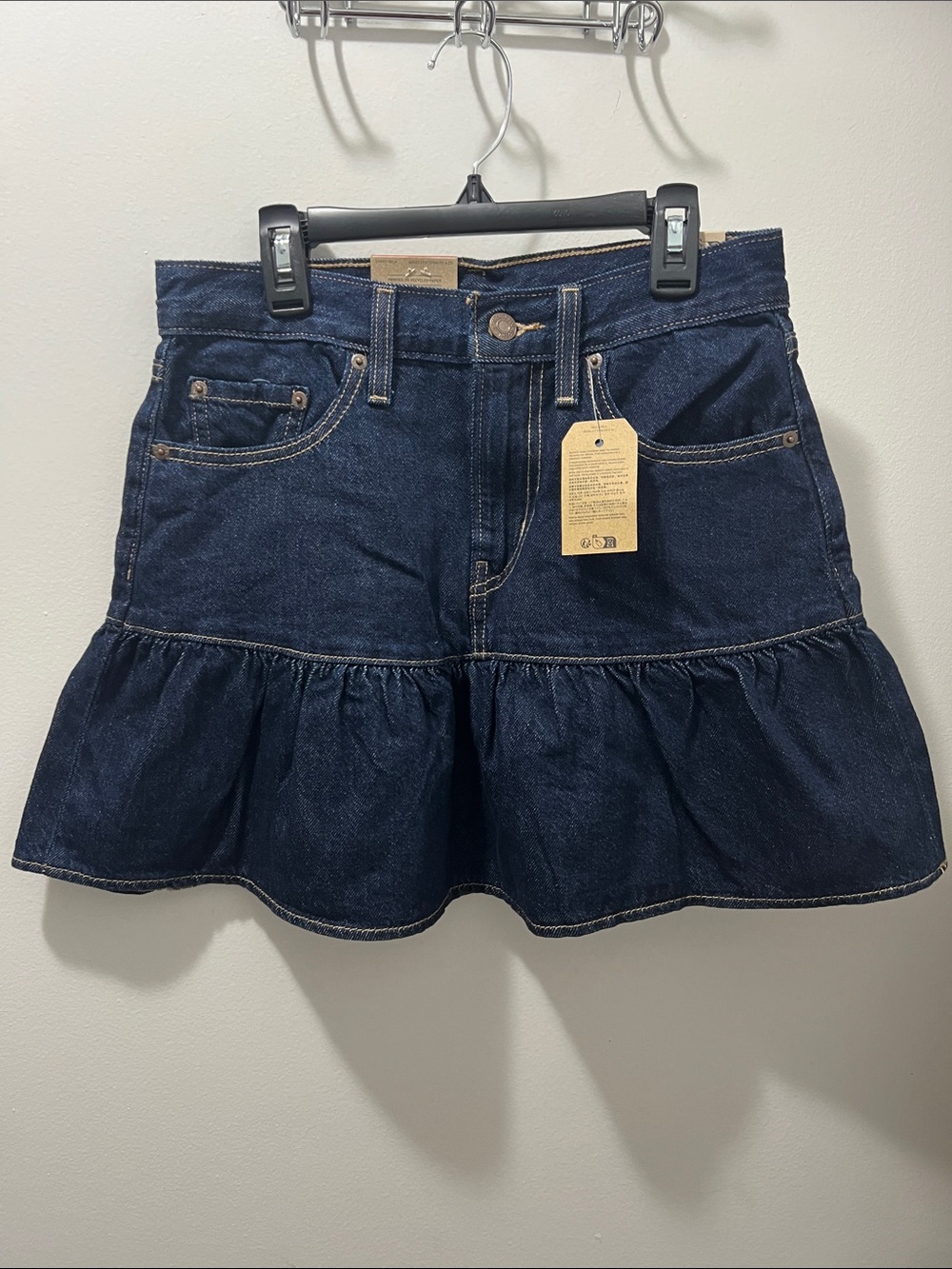 Levi’s Dark Indigo Denim Ruffle Mini Skirt